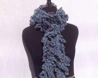 CLEARANCE Curly Boa Scarf in Medium Blue with a Hint of Green (FREE SHIPPING)