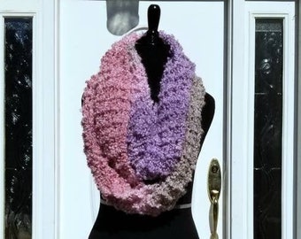 Super Soft Infinity Scarf in Pink, Purple, and Grey Chunky Stripes (FREE SHIPPING)