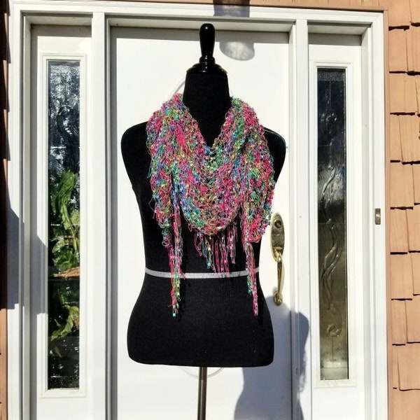 Dazzling Illusions Shawl or Scarf in Shimmering Rainbow Jewel Tones (FREE SHIPPING)