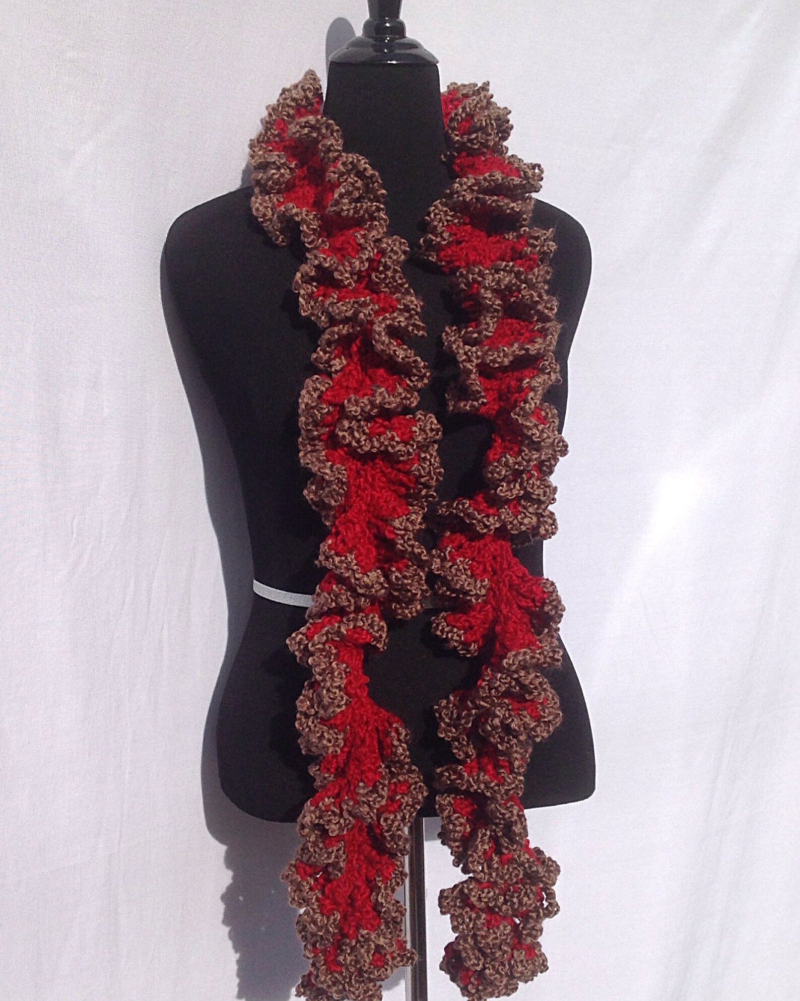 Curly Boa Scarf in Red with Brown Edging FREE SHIPPING Etsy