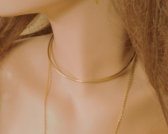 Gold Chain Choker Necklace - Handmade Gold 14 K Sterling Silver 925 Gold Brass