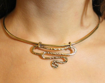 Wire wrapped Choker Necklace - Handmade Spiral Collar Cuff Necklace Gold - Silver wire