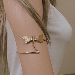 Dragonfly Upper Arm Cuff - Handmade Arm Band  - Gold plated 24k