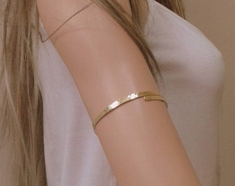 Arm Band-Hammered Upper Arm Band - Gold Silver Cuff bracelet made of brass, aluminium, german silver, gold plated 24k ,sterling silver 925 .