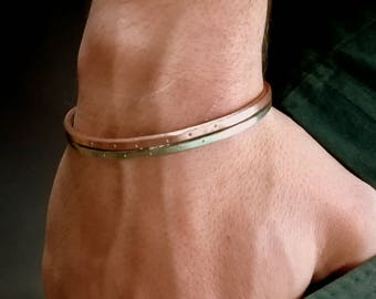 Rugged Copper-German silver Bracelet - Rustic Hand Forged ,handmade Bracelet Copper- Brass,Copper- Silver 925, Mens Patina Copper Bracelet,