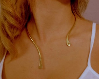 Girocollo, Argento dorato, Minimal Chic, Collana girocollo, Oro fatto a mano - Argento 925, Collana girocollo con polsino, placcatura in oro 24k.