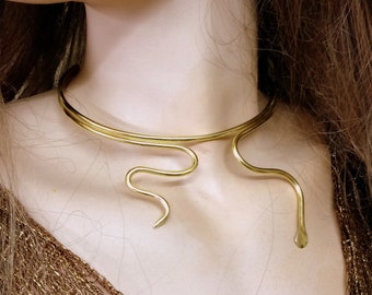 Snake Necklace,Snake Choker, Snake Jewelry, Gold Snake Necklace, Serpent Necklace,Brass gold plated,Sterling Silver 925,The14k Gold filled.