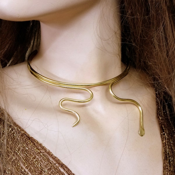 Snake Necklace,Snake Choker, Snake Jewelry, Gold Snake Necklace, Serpent Necklace,Brass gold plated,Sterling Silver 925,The14k Gold filled.