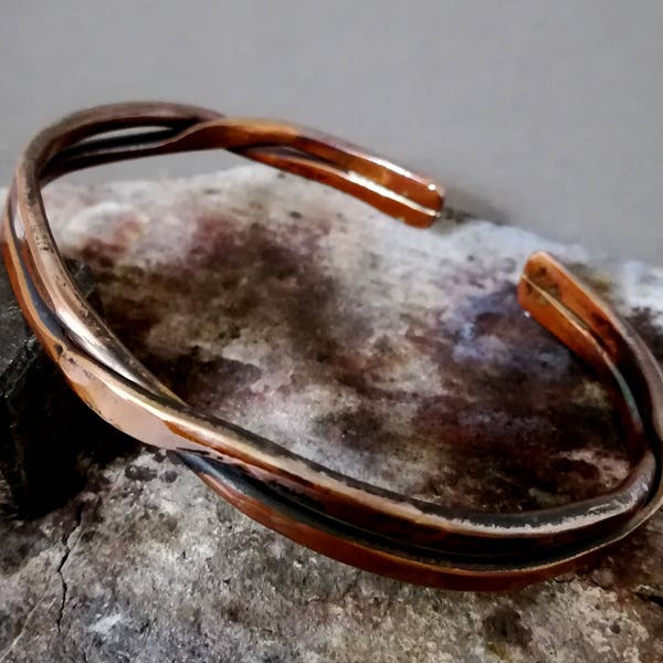 Men's Copper Bracelet ,handmade Copper Bracelet, Twisted Double Bar Men's Patina Copper Bracelet, 7th Anniversary Gift .