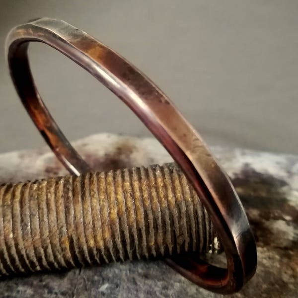Copper Bracelet, Rugged  Wide , Rustic Hand Forged ,Bar Men's Patina, handmade Copper Bracelet,   Anniversary Gift