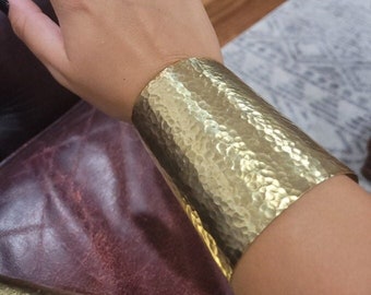 Hammered Long Wide Cuff Gold - Silver  statement Cuff wrist bracelet made of brass, aluminium ,Copper or german silver
