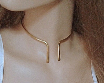 Choker, Minimal Chic, Choker Necklace ,Handmade ,Gold - Silver 925 Wire Open Cuff Choker Collar Necklace