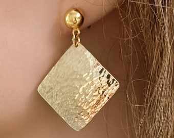 Gold Earrings  square , Handmade hammered square earrings , Gold Dangle Earrings,  Gold Plated 24k earrings , Gift for Women