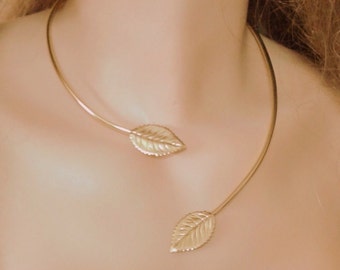 Bladeren choker ketting - handgemaakte gouden - zilver 925 blad choker