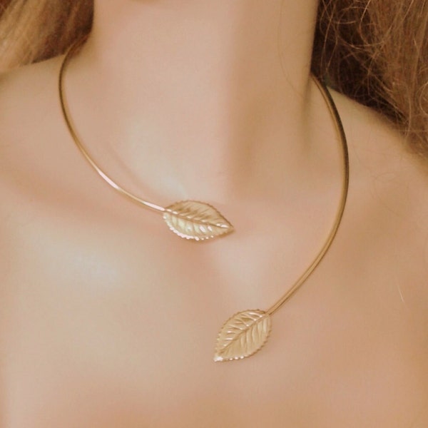 Leaves Choker Necklace - Handmade Golden - Silver 925 Leaf Choker