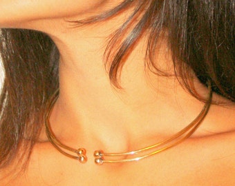 Gold Collar Necklace - Silver 925 Choker necklace minimalist double ball adjustable