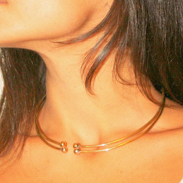 Gold Halsband Halskette - Silber 925 Choker Halskette minimalistische Doppelkugel verstellbar