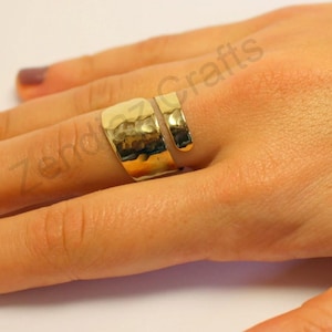 Gehämmerter Ring Silber, Gold Minimalist Einzigartiger Ring, Mode-Manschettenring, Vergoldet 24k