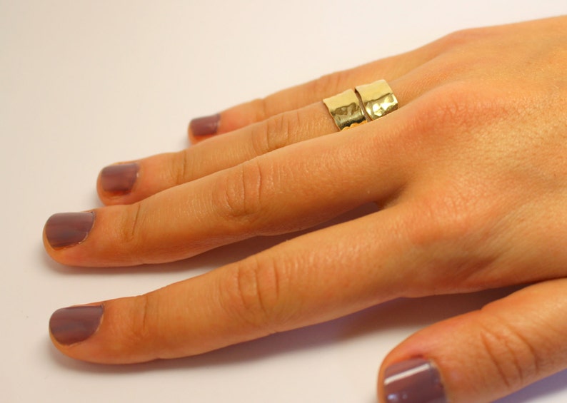Minimalist Hammered Gold-Silver Ring Elegant Design Handmade ,Sterling Silver 925,Brass,Gold plated 24k image 4