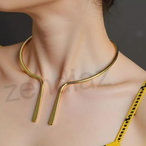 Choker, Minimal Chic, Choker Necklace ,Handmade ,Gold, gold plating 24k,Silver 925 Wire Open Cuff Choker Collar Necklace