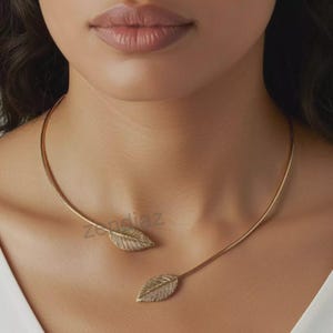 Leaves Choker Necklace - Handmade Golden - Silver 925 Leaf Choker