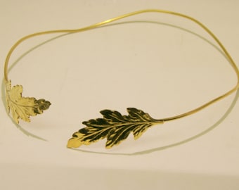 Couronne de bandeau de feuille d’or, accessoires de cheveux, tête de feuille d’or Diadème argenté avec la feuille