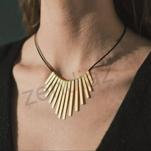 Bib Statement Necklace Handmade Gold - Silver Bar - Sticks Necklace