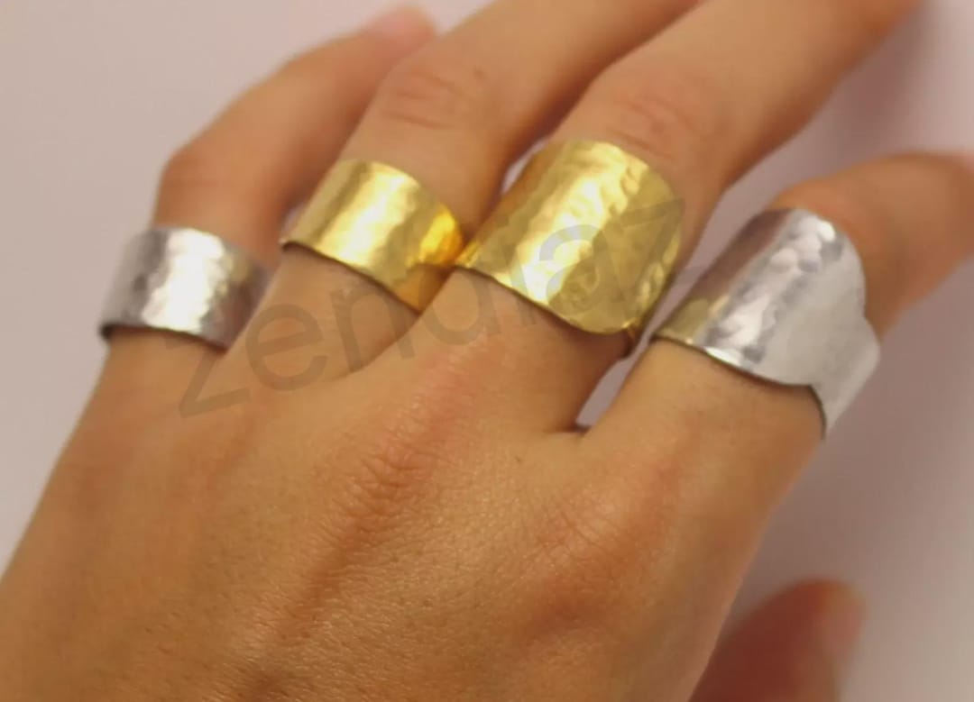 Hammered Wide Band Cuff Ring Gold - Silver Handmade Adjustable,gold ...