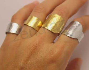 Hammered Wide Band Cuff Ring Gold - Silver Handmade Adjustable,Gold plated 24k