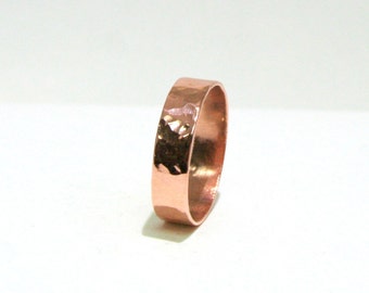 Wide Copper Stacking Hammered Ring 5mm width , Copper Stackable Band - knuckle Rings Set Unisex