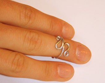 Silver Midi Ring , adjustable knuckle ring made of brass, aluminium, german silver or sterling silver 925 wire.