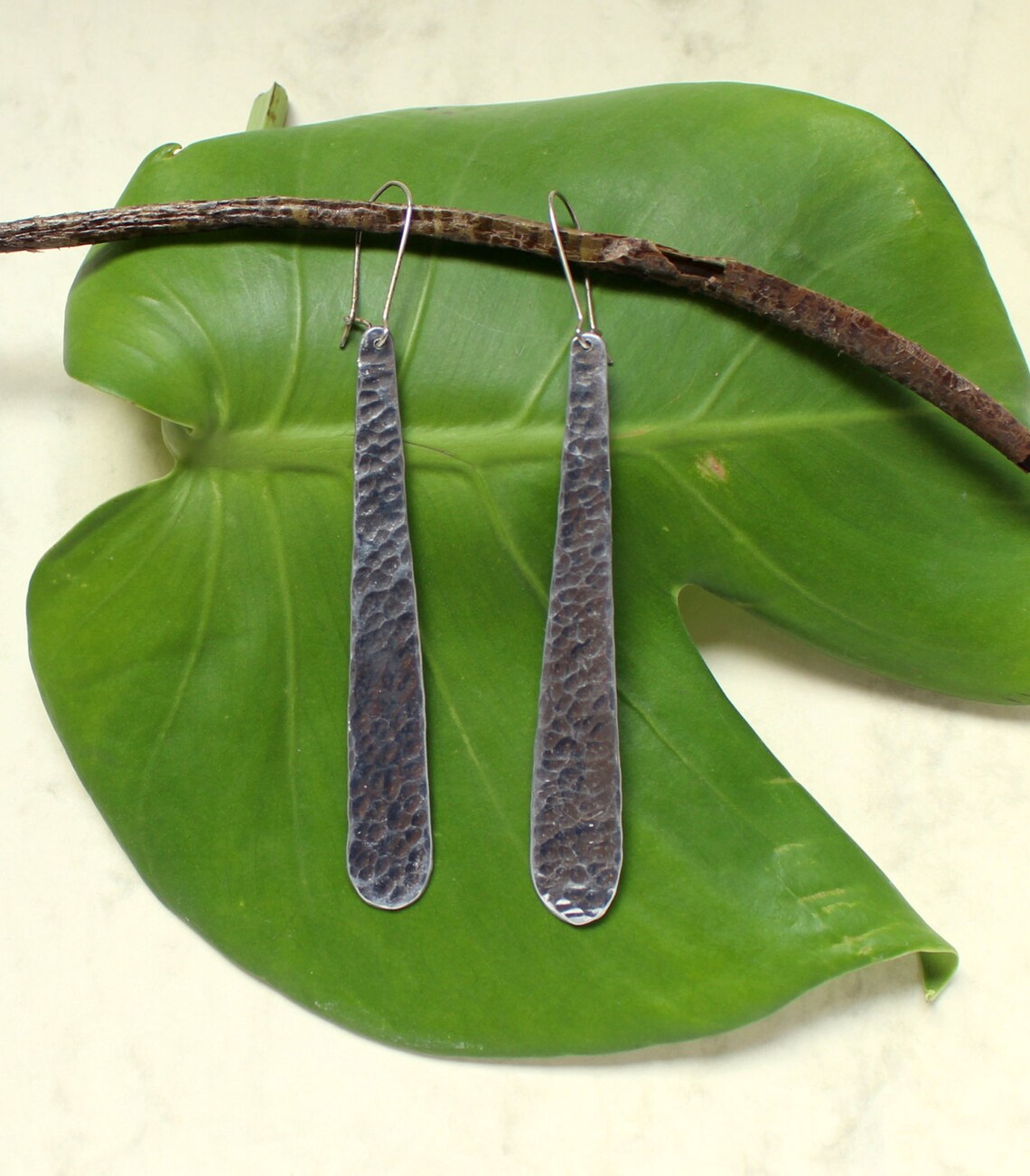 Long Dangle Drop Earrings Handmade Hammered Tear Drop Long Etsy