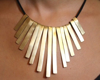 Bib Statement Necklace Handmade Gold - Silver Bar - Sticks Necklace