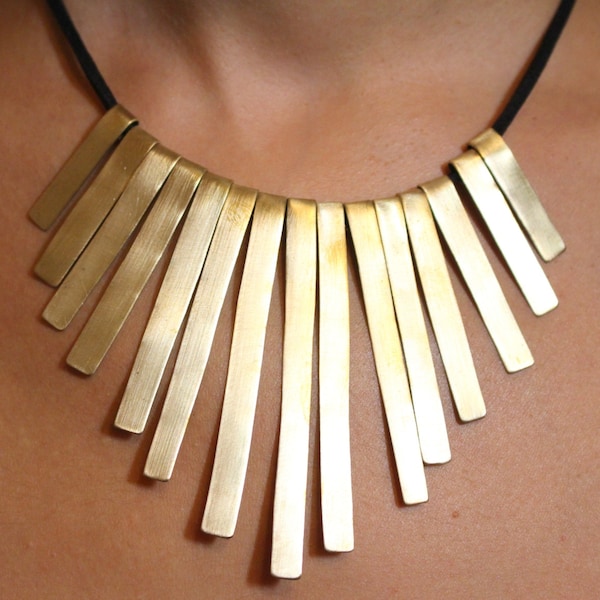 Bib Statement Necklace Handmade Gold - Silver Bar - Sticks Necklace