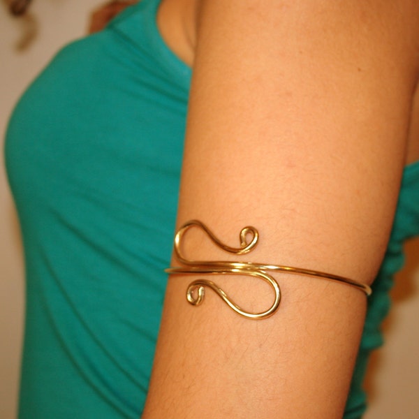 Gold - Silver Upper Arm Cuff - Arm Band Handmade Wire Hand Forged Band