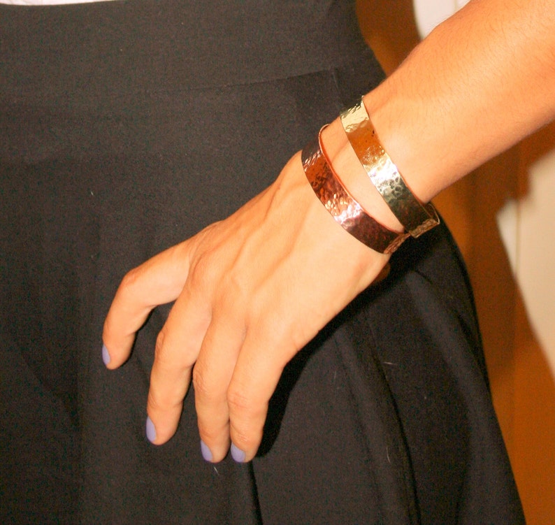 Gold Silver Wrist Cuff Handmade Hammered Copper Thin Cuff Bracelet Hammered