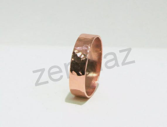 Wide Copper Stacking Hammered Ring 5mm width , Copper Stackable Band - knuckle Rings Set Unisex