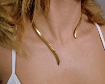 Choker, Gold Silber, Minimal Chic, Choker Halskette ,Handmade Gold - Silber 925, Cuff Choker Collar Necklace, Vergoldung 24k.