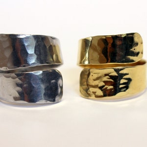 Minimalist Hammered Gold-Silver Ring Elegant Design Handmade ,Sterling Silver 925,Brass,Gold plated 24k image 3