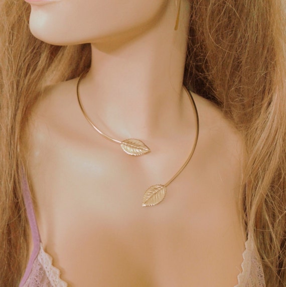Leaves Choker Necklace Handmade Golden Silver 925 Leaf Choker