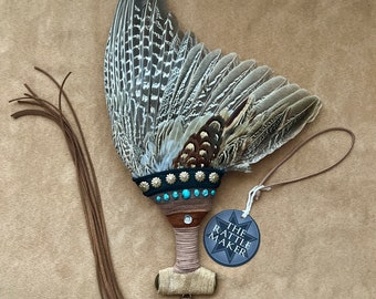 FAN of BLESSING - PHEASANT - Wings of Consecration, Blessing, Sacred Smoke, Prayer Hand Fan, Qodesh, Clean Bird, Feathers, Turquoise, Shell