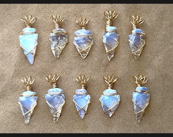Opalite Arrowhead Pendant, 24k Gold Wire Wrapped, Native American Style