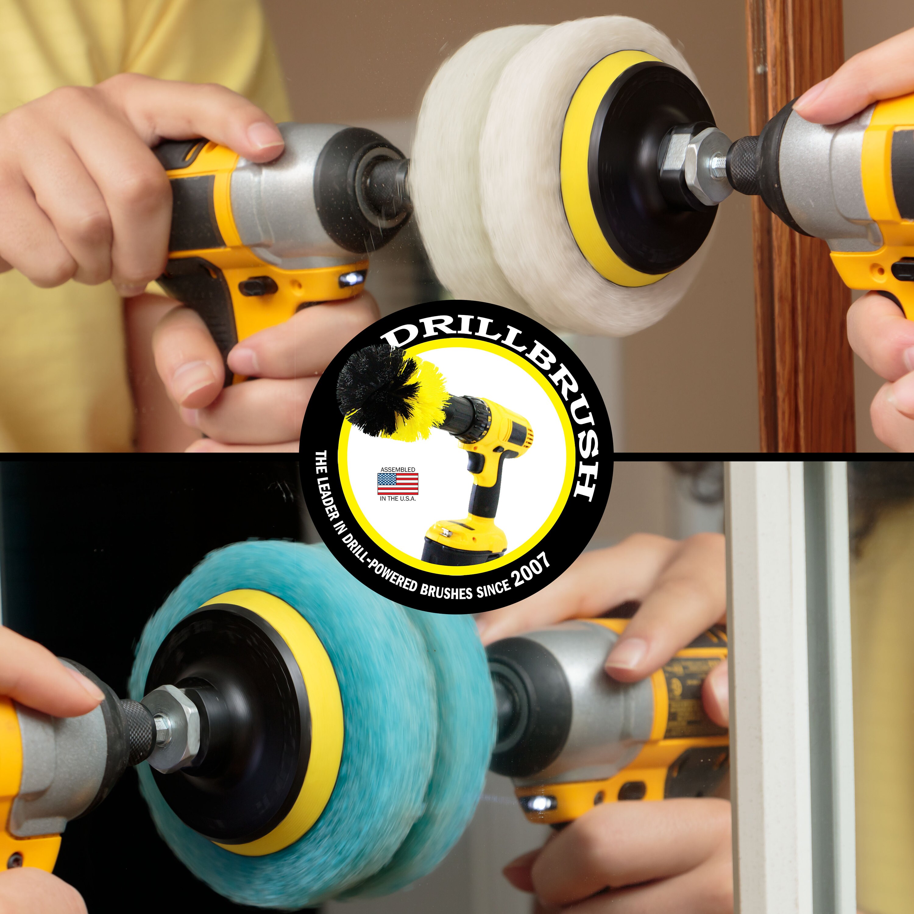 Drillbrush Scouring Pads 4 Pads 3 White Pads and 3 Light Blue Pads With