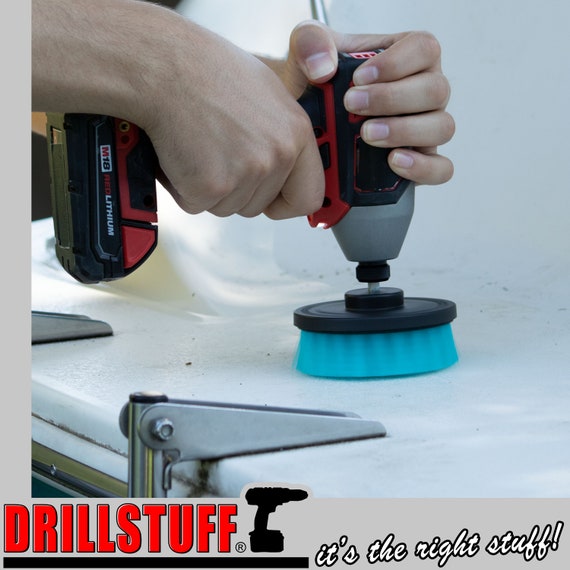 Drillstuff Stiff Bristle Deck Brush, Concrete, Grout Scrub Brush, All Purpose Bathroom Drill Brushes for Cleaning Shower