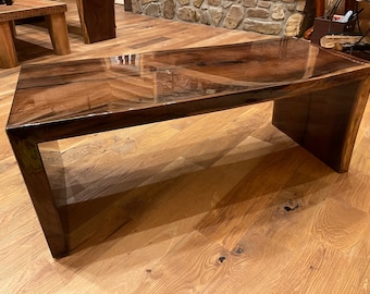 Live edge black walnut double ended waterfall coffee table