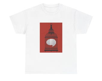 Free-dom || Unisex Heavy Cotton T-shirt, Minimalist Tee, Birdcage Graphic Top, Comfortable Casual Wear, Gift for Her, Gift for Him