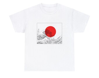Japanese Sun || Unisex Heavy Cotton Tee, Unique Art Print T-Shirt, Handmade Gift