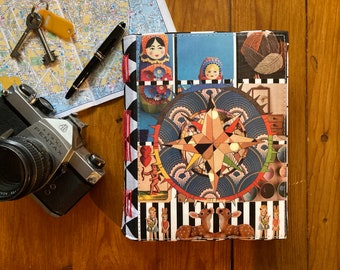 Handmade A5 Journal, Collage Cover, Lay Flat Binding