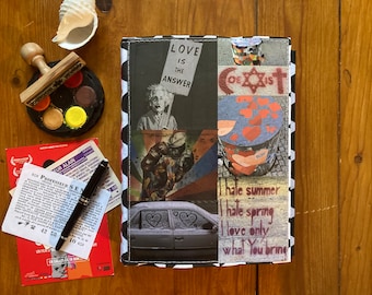 Handmade A5 Journal, Collage Cover, Lay Flat Binding