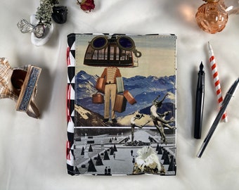 Handmade A5 Journal, Collage Cover, Lay Flat Binding